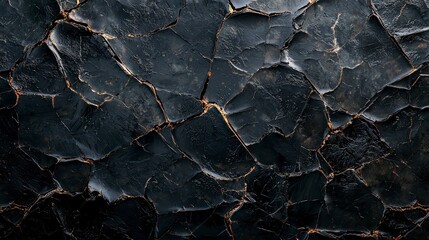Fototapeta premium Cracked Black Stone Texture with Golden Veins 66 Characters