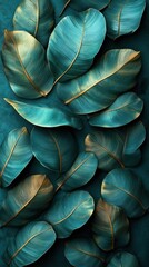 Teal and Gold Leaves, Artistic Arrangement, Flat Lay