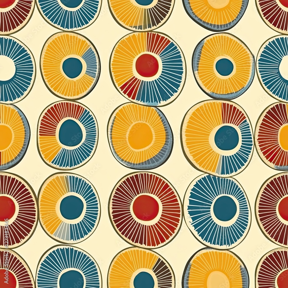 Poster sunburst pattern overlapping circular layers for trendy design projects