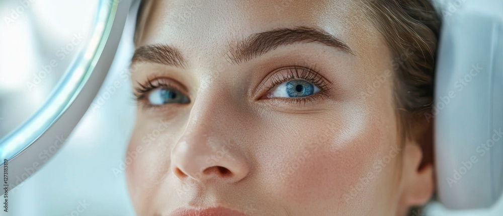 Poster close-up view of skin captured under an advanced uv scanner, revealing the texture and condition of 