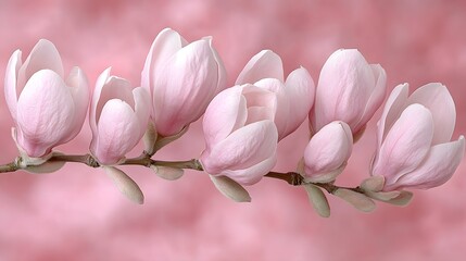 Obraz premium Sanfte Magnolienblüten auf rosa Hintergrund, elegante Frühlingsboten in zarter Blütenpracht 
