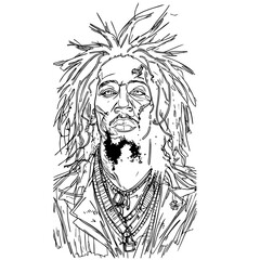  Iconic Reggae Portrait – Artistic Ink Sketch of Dreadlocked Musician