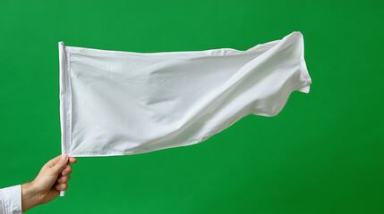 animation of a person waving a white flag with a greenscreen background