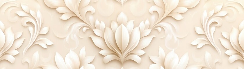 A beautifully textured floral pattern in soft cream tones, perfect for use in backgrounds for invitations, wallpapers, or branding materials, Its elegant design conveys sophistication and warmth,