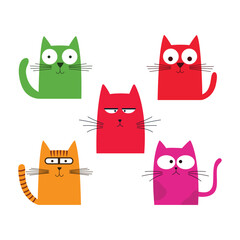 Set of Colorful Funny Naughty Cat Pet Animal Cartoon Character with Cute Expression