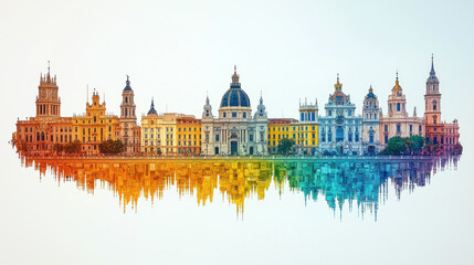 Fototapeta premium Colorful skyline of historic city with reflections in water