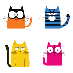 Obraz premium Set of Colorful Funny Naughty Cat Pet Animal Cartoon Character with Cute Expression