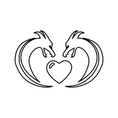 icon of two dragons and a heart on a white background, vector illustration