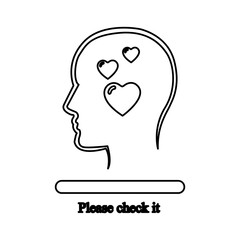 head icon, please wait, hearts on a white background, vector illustration