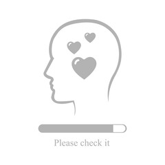 head icon, please wait, hearts on a white background, vector illustration