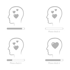 head icon, please wait, hearts on a white background, vector illustration