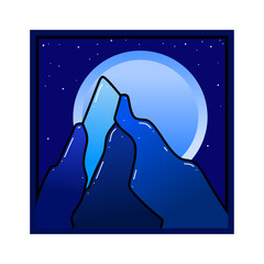 beautiful and minimalist mountain and moon design with starry sky