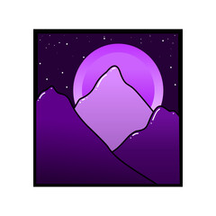 beautiful and minimalist mountain and moon design with starry sky