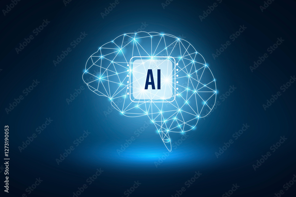 Poster illustration of an abstract futuristic background with digital technology and artificial intelligenc