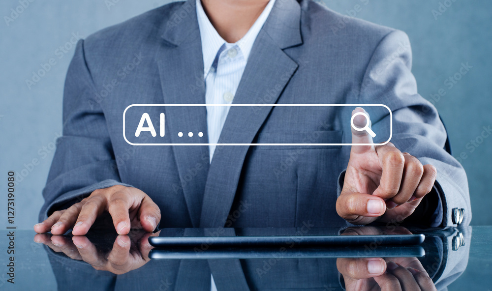 Poster illustration of an abstract futuristic background with digital technology and artificial intelligenc