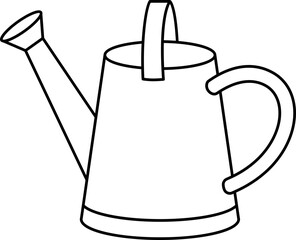 Garden watering can outline.
Water can for plants coloring page  isolated.
Outdoor watering can linear vector isolated.
Transparent background.