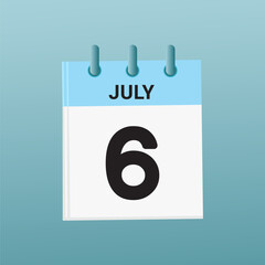 6th July daily calendar icon template. July 6 day calendar design. Single day calendar in vector illustration flat style.