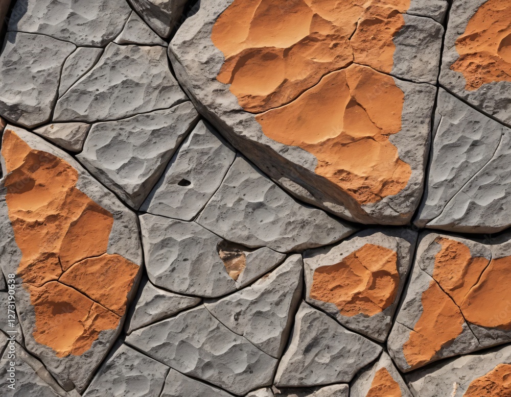 Poster natural stone texture. gray and orange rock mosaic. rugged surface design. earthy background. abstra