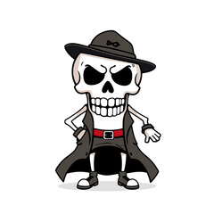a skull emoji wearing a hat, a coat, and boots.