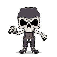 Skull emoji wearing a skull cap, black belt, and sneakers.