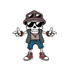 a skull emoji wearing sunglasses, a hat, and a vest.