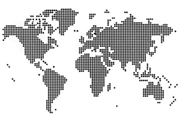 World map with black dot. white background