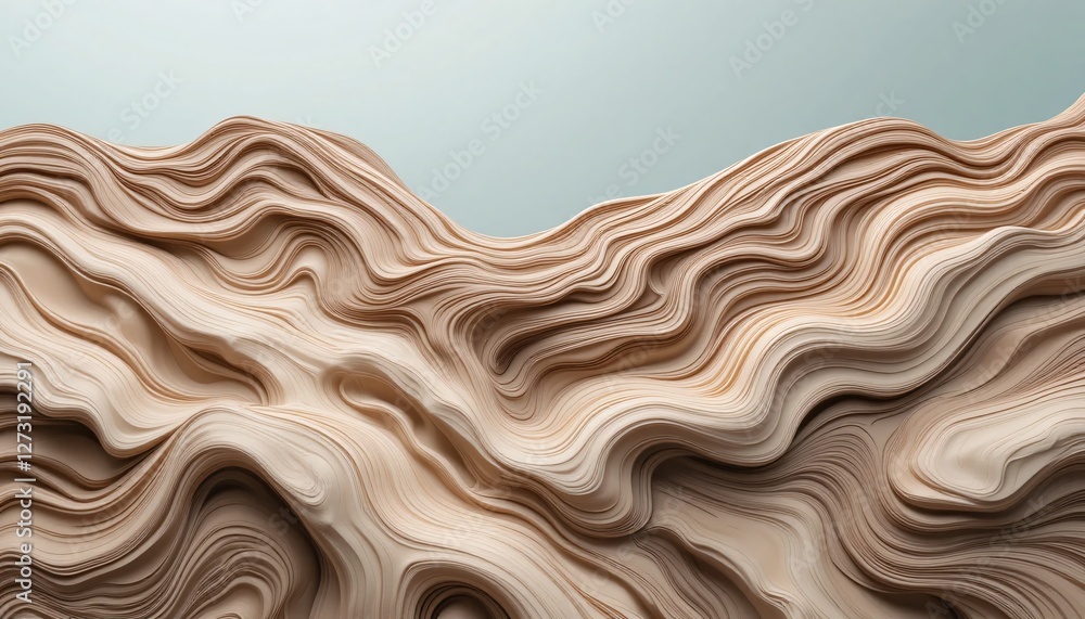 Poster abstract beige waves. flowing light tan layers create serene organic art. light and shadow emphasize