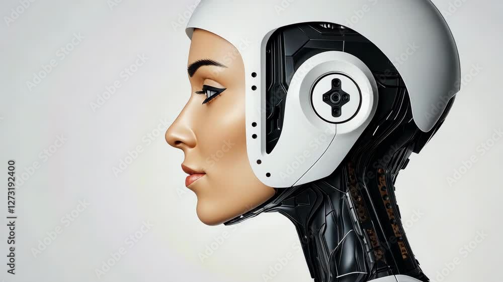 Aufkleber futuristic humanoid robot with sleek design and expressive features in side profile showcasing advan
