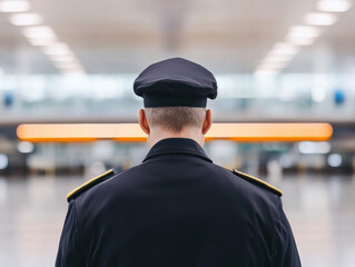 uniformed officer stands in airport terminal