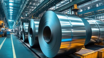 Fototapeta premium Metallic Coils in Industrial Factory: Steel and Aluminum Production