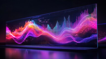 A futuristic graph visualization in vivid colors, displayed on an advanced holographic panel.