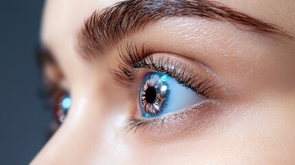 Obraz premium Innovative Futuristic Smart Contact with Built-in UV Protection, Digital Functionality, and Cutting-Edge Technology for Enhanced Vision and Health.