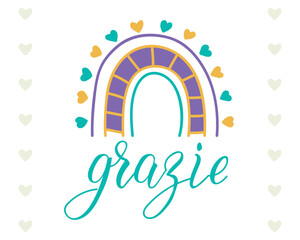 Grazie. Translation from Italian - Thank you. Perfect design for greeting cards, posters and social media. Italian Lettering.