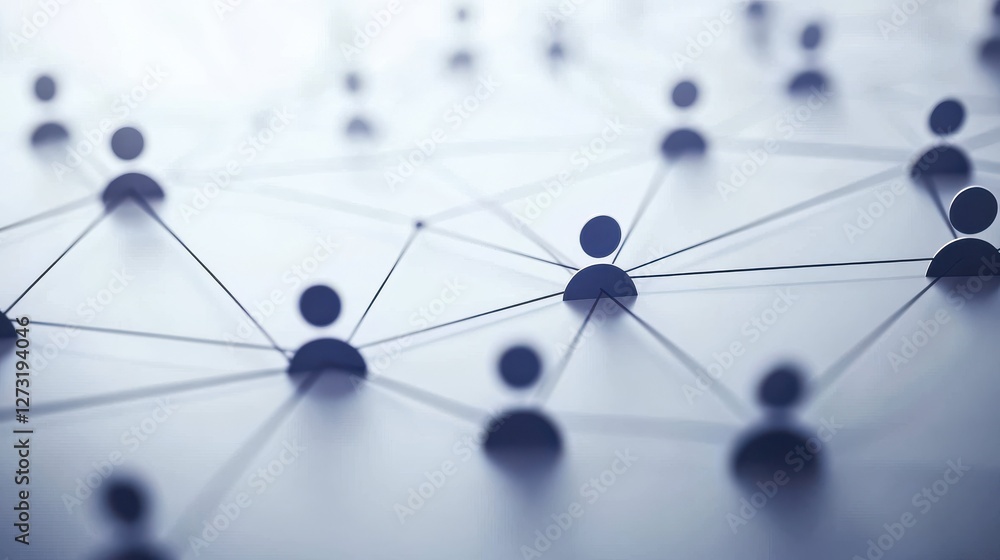 Poster a simple and minimalist style image featuring multiple icons representing people, connected by lines