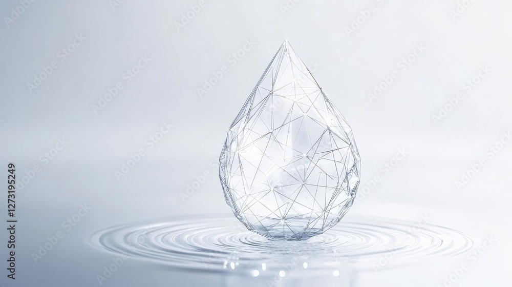Poster water drop or oil drop icon made with blockchain technology network polygon isolated on white backgr