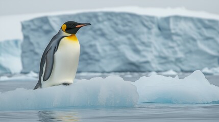 Fototapeta premium Emperor penguin on iceberg antarctica wildlife photography cold environment close-up nature conservation