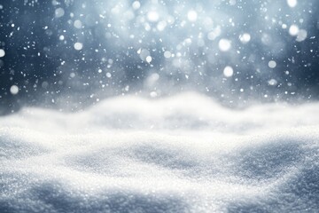 Fototapeta premium Snowy winter landscape with falling snowflakes and bokeh lights.