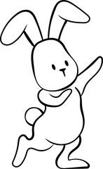 Cute cartoon easter bunny rabbit outline drawing, line art, vector illustration