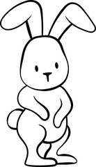Cute cartoon easter bunny rabbit outline drawing, line art, vector illustration