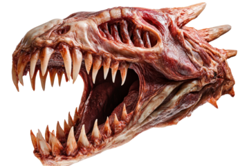 Close-up of menacing creature with sharp teeth and open mouth, showcasing detailed texture and frightening realism.