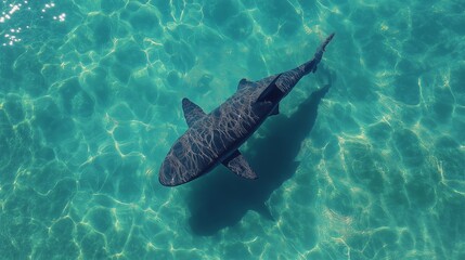 Shark swimming in clear ocean water marine environment aerial view nature photography wildlife conservation