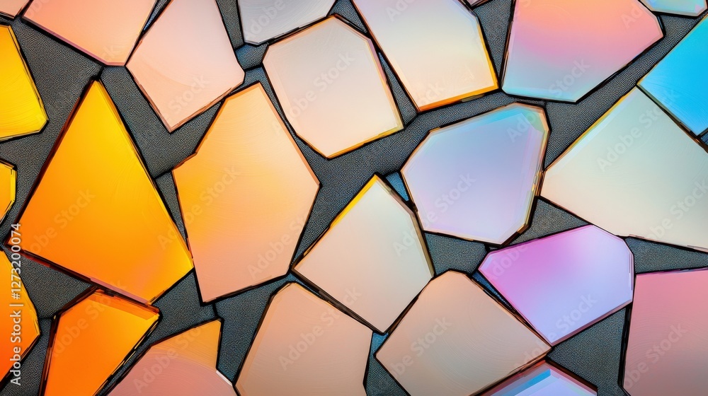 Poster material science nano concept. colorful mosaic tiles arranged in an abstract pattern on a dark backg