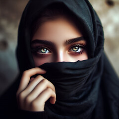 Naklejka premium A young Middle Eastern girl with captivating eyes that tell a thousand stories