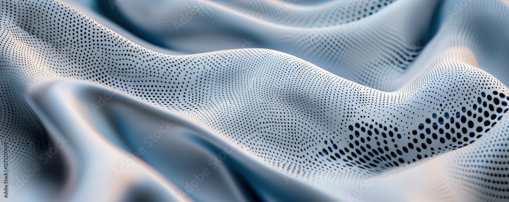 Poster material science nano concept. soft fabric with a textured, wave-like design in shades of blue.