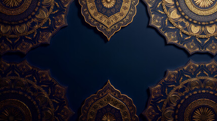Elegant Islamic geometric patterns in gold and navy for Ramadan celebrations