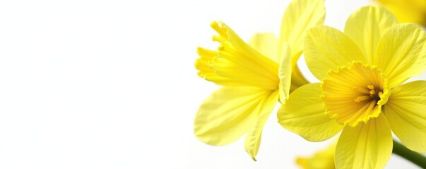 Fototapeta premium Yellow forsythia flowers isolated on white background, spring, white