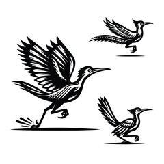 Naklejka premium Roadrunner bird silhouette vector illustration black and white