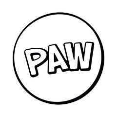 Comics bomb and explosion. Speech bubble with word paw. Design elements for print