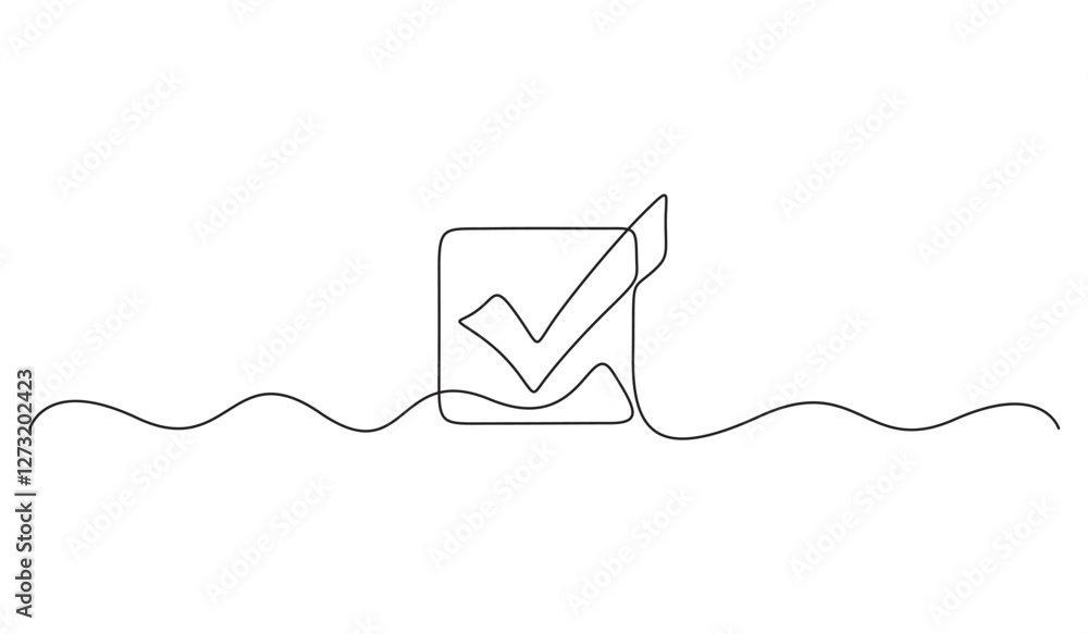 Wall mural Check mark icon line continuous single line drawing vector. One line Check mark icon vector background. Check mark icon. Continuous outline of a Check mark icon. Vector illustration