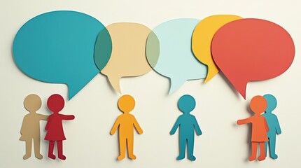 Colorful Speech Bubbles and Silhouettes Depicting Diverse Conversations Among People